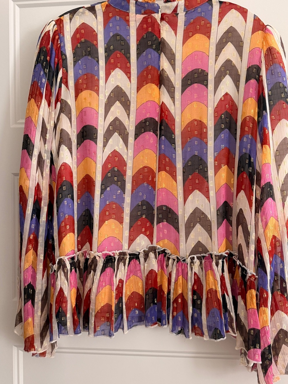 Oliphant Multi-Color Geometric Ruffle-Hem Blouse - Picture 5 of 5